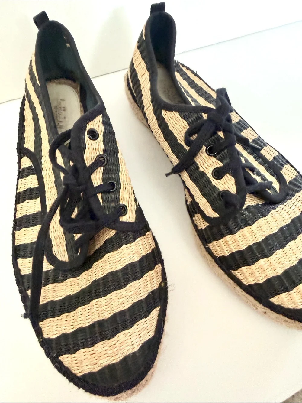 Loeffler Randall Alfie Raffia Striped Platform Espadrille Size 10